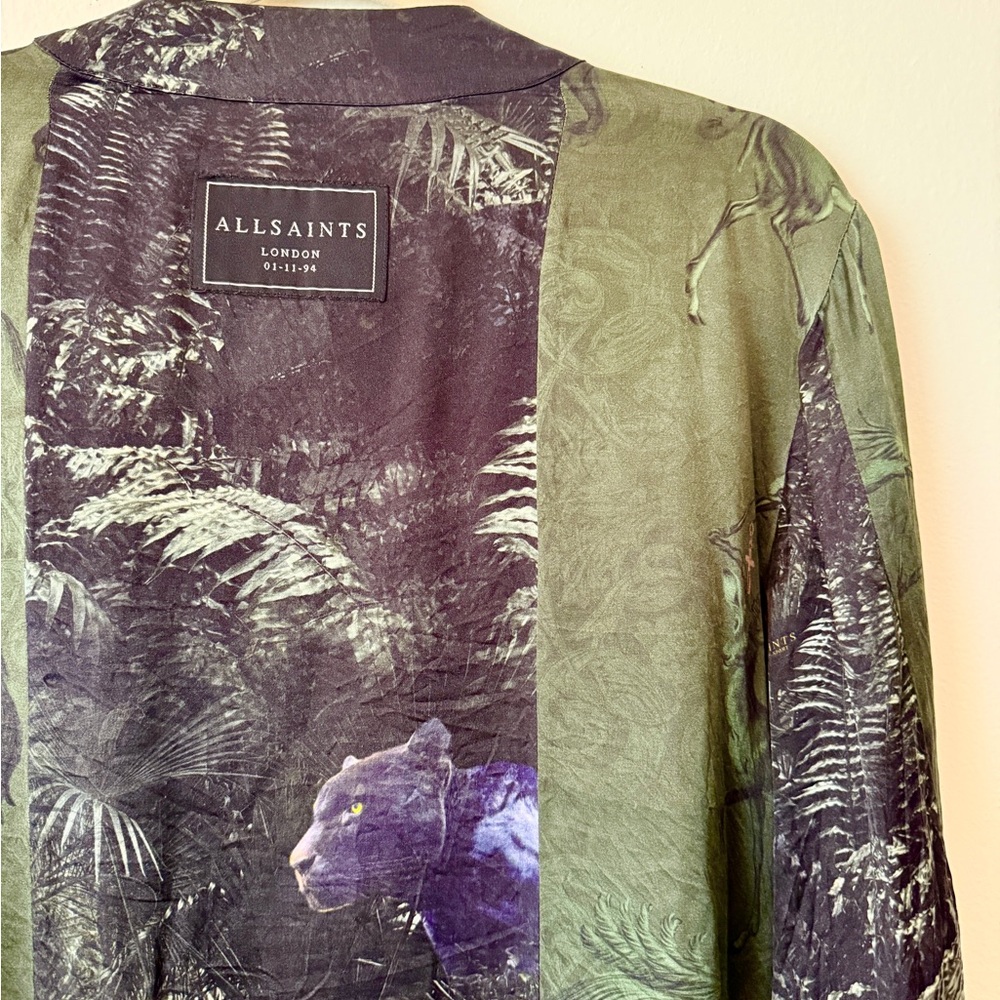 AllSaints Green Patterned Satin Kimono Jacket - Picture 4 of 5